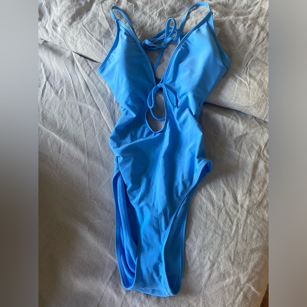 Open Back Blue One Piece Suit